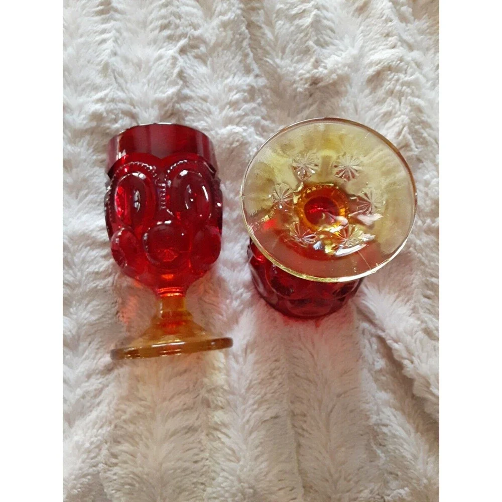 VTG LE Smith Moon And Stars Amberina Two Glass Goblets And 6 Candy Dish
